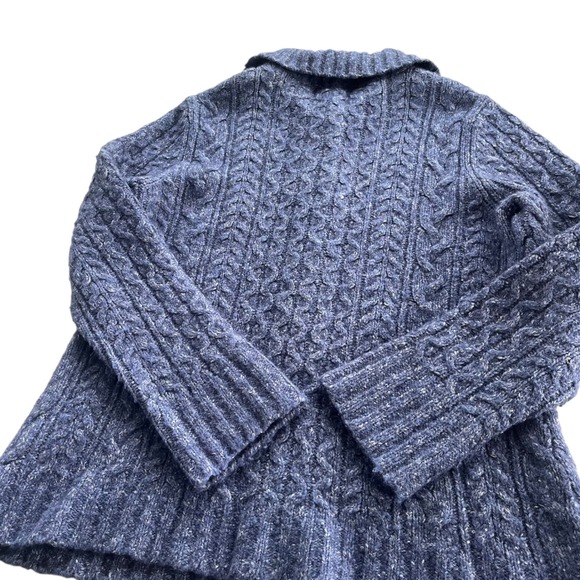 LL Bean Vintage L Blue Cable Knit Wool Bl Buttons Chunky Cardigan Sweater Granny - Picture 15 of 16